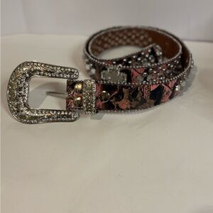 Genuine Leather pink camo rhinestone cowgirl cross Belt